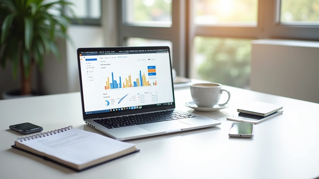 Espace de travail moderne avec analyse de données et stratégie commerciale