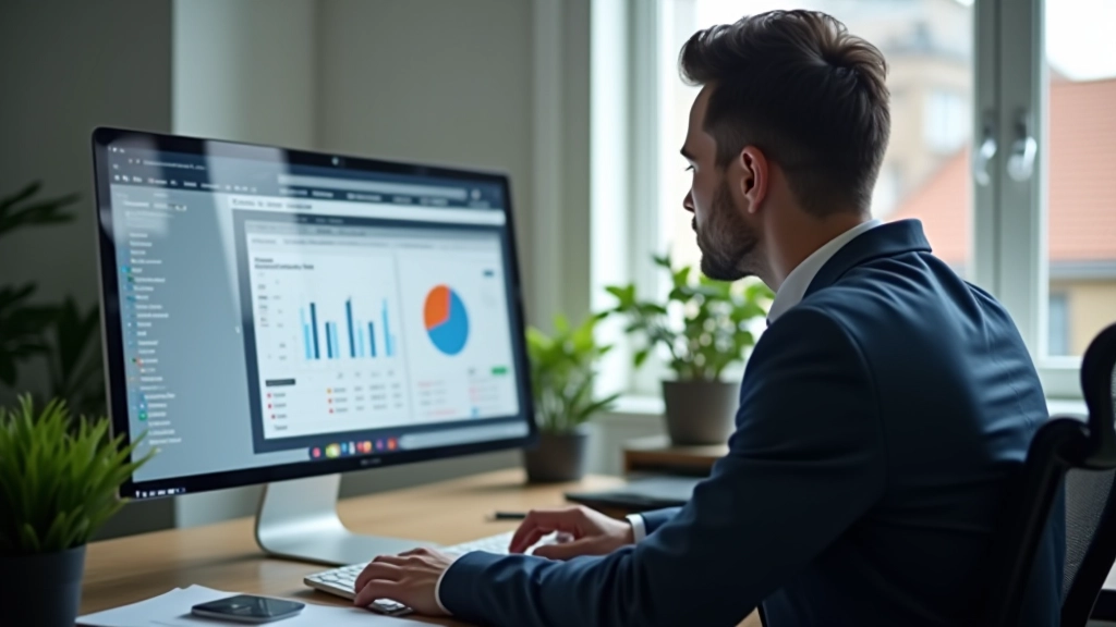 Écran d'ordinateur montrant des données de recherche Google Trends et graphiques de volumes de recherche mensuels, bureau avec café