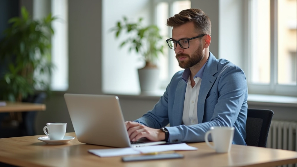 Personne travaillant sur un ordinateur portable avec des graphiques de croissance et des notes de stratégie sur un bureau moderne
