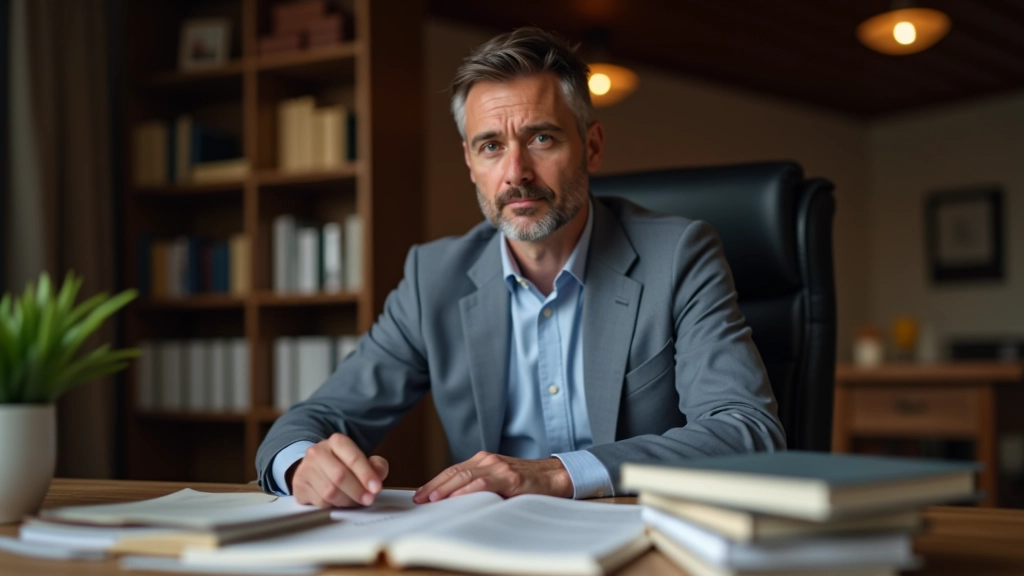 Personne assise à un bureau avec plusieurs livres de référence et des documents de recherche étalés