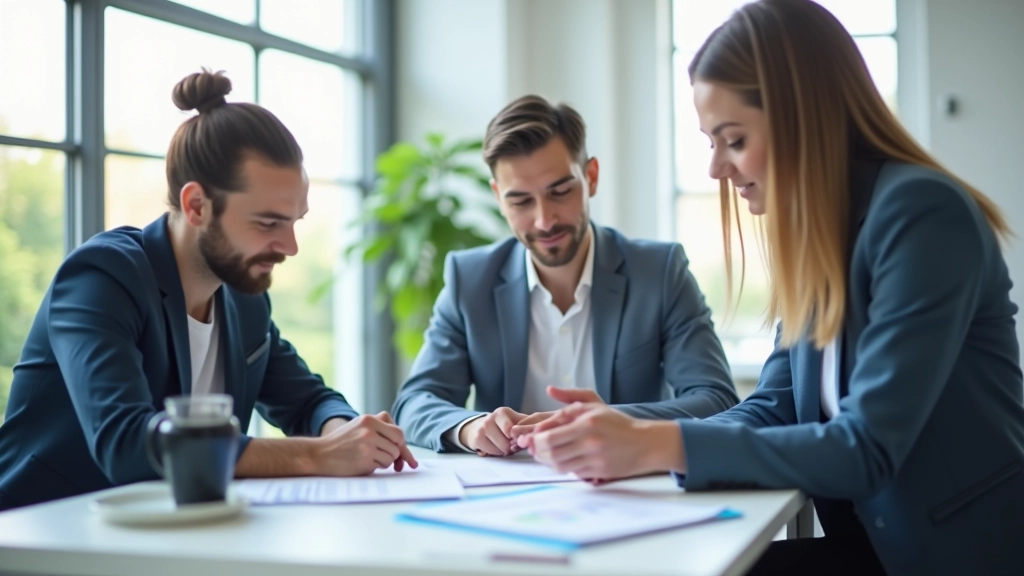Équipe réunie autour d'une table de conférence avec des graphiques de succès et des certificats de reconnaissance